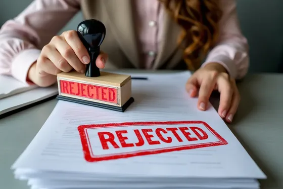 Job applications are marked with red rejected stamps.