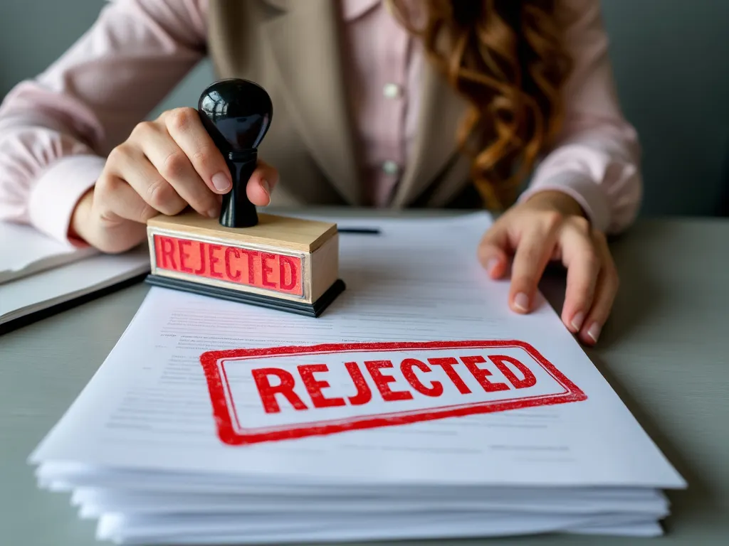 Job applications are marked with red rejected stamps.